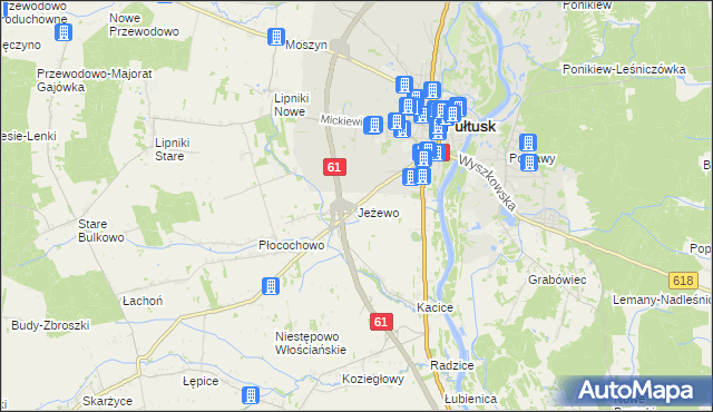 mapa Jeżewo gmina Pułtusk, Jeżewo gmina Pułtusk na mapie Targeo