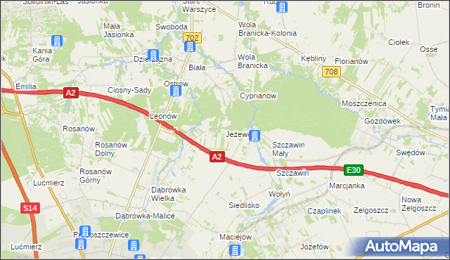 mapa Jeżewo gmina Zgierz, Jeżewo gmina Zgierz na mapie Targeo