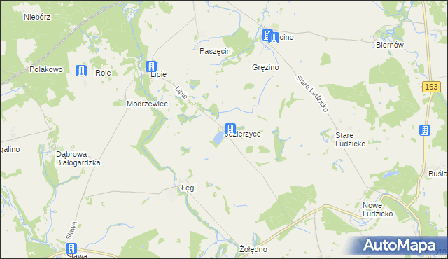 mapa Jezierzyce gmina Rąbino, Jezierzyce gmina Rąbino na mapie Targeo