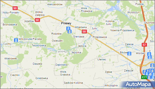 mapa Jeziora gmina Pniewy, Jeziora gmina Pniewy na mapie Targeo