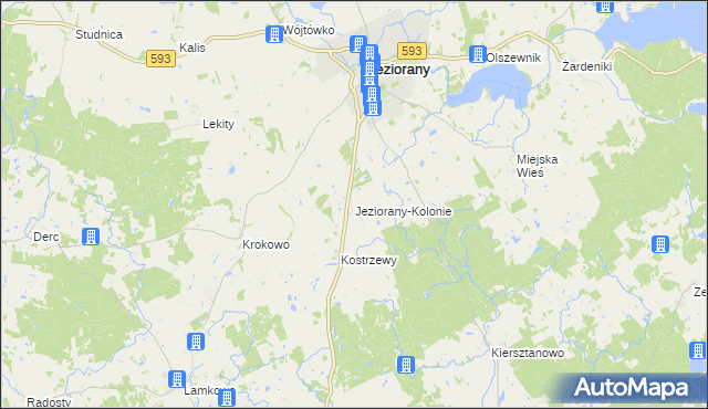 mapa Jeziorany-Kolonie, Jeziorany-Kolonie na mapie Targeo