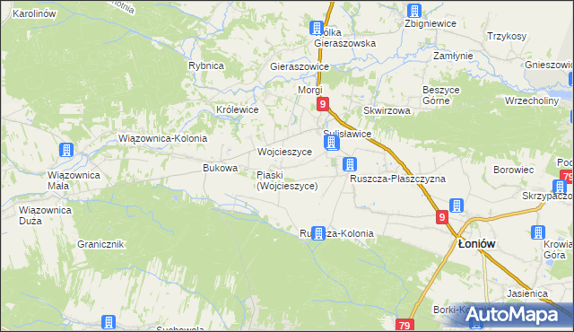 mapa Jeziory gmina Łoniów, Jeziory gmina Łoniów na mapie Targeo