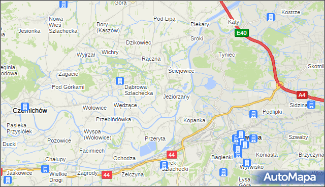 mapa Jeziorzany gmina Liszki, Jeziorzany gmina Liszki na mapie Targeo