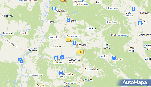 mapa Jeżowiec gmina Kluczewsko, Jeżowiec gmina Kluczewsko na mapie Targeo