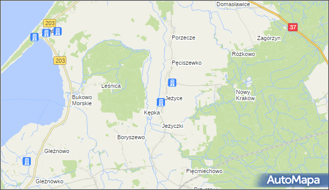 mapa Jeżyce gmina Darłowo, Jeżyce gmina Darłowo na mapie Targeo