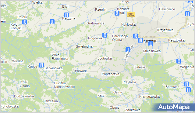 mapa Jodłówka gmina Pruchnik, Jodłówka gmina Pruchnik na mapie Targeo