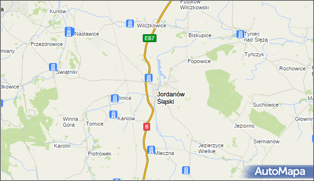 mapa Jordanów Śląski, Jordanów Śląski na mapie Targeo