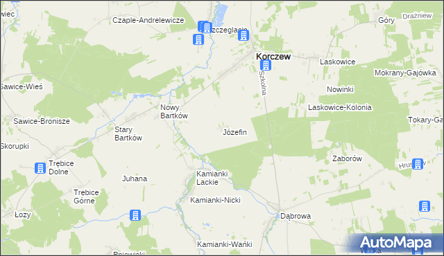 mapa Józefin gmina Korczew, Józefin gmina Korczew na mapie Targeo