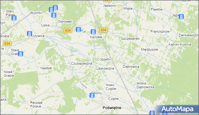 mapa Józefin gmina Poświętne, Józefin gmina Poświętne na mapie Targeo