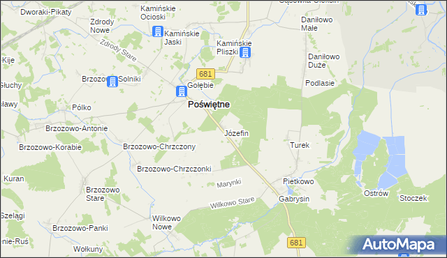 mapa Józefin gmina Poświętne, Józefin gmina Poświętne na mapie Targeo