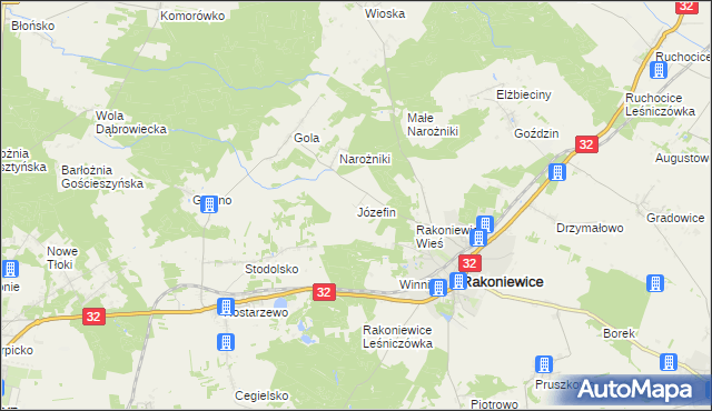 mapa Józefin gmina Rakoniewice, Józefin gmina Rakoniewice na mapie Targeo