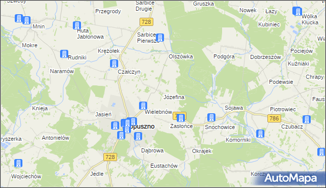 mapa Józefina gmina Łopuszno, Józefina gmina Łopuszno na mapie Targeo