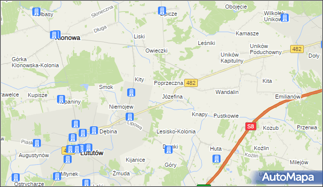 mapa Józefina gmina Lututów, Józefina gmina Lututów na mapie Targeo