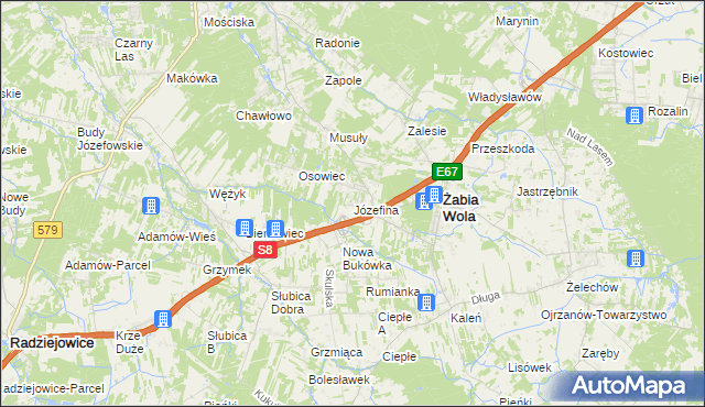 mapa Józefina gmina Żabia Wola, Józefina gmina Żabia Wola na mapie Targeo