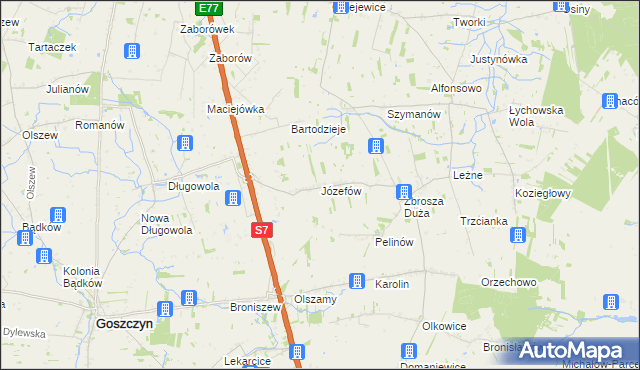 mapa Józefów gmina Goszczyn, Józefów gmina Goszczyn na mapie Targeo