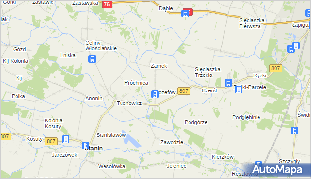 mapa Józefów gmina Stanin, Józefów gmina Stanin na mapie Targeo