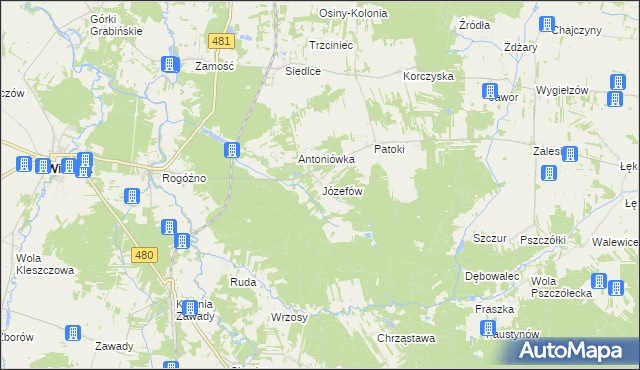 mapa Józefów gmina Widawa, Józefów gmina Widawa na mapie Targeo