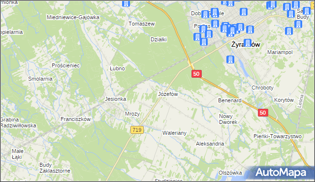 mapa Józefów gmina Wiskitki, Józefów gmina Wiskitki na mapie Targeo