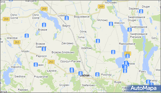 mapa Józefowo gmina Babiak, Józefowo gmina Babiak na mapie Targeo