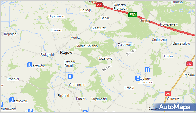 mapa Józefowo gmina Rzgów, Józefowo gmina Rzgów na mapie Targeo