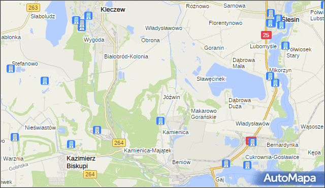 mapa Jóźwin gmina Kazimierz Biskupi, Jóźwin gmina Kazimierz Biskupi na mapie Targeo