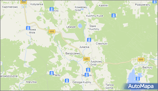 mapa Julianka gmina Michałowo, Julianka gmina Michałowo na mapie Targeo