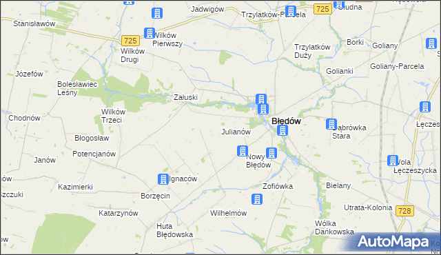 mapa Julianów gmina Błędów, Julianów gmina Błędów na mapie Targeo