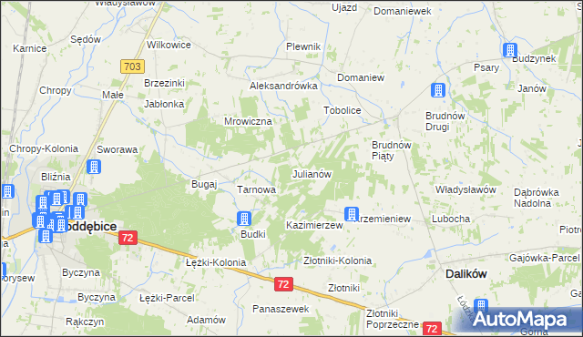 mapa Julianów gmina Dalików, Julianów gmina Dalików na mapie Targeo