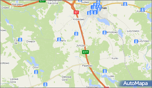 mapa Juńcza gmina Olsztynek, Juńcza gmina Olsztynek na mapie Targeo