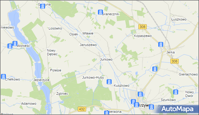 mapa Jurkowo gmina Krzywiń, Jurkowo gmina Krzywiń na mapie Targeo