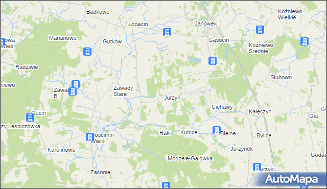 mapa Jurzyn gmina Nowe Miasto, Jurzyn gmina Nowe Miasto na mapie Targeo