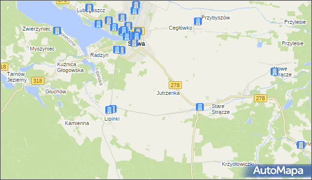 mapa Jutrzenka gmina Sława, Jutrzenka gmina Sława na mapie Targeo