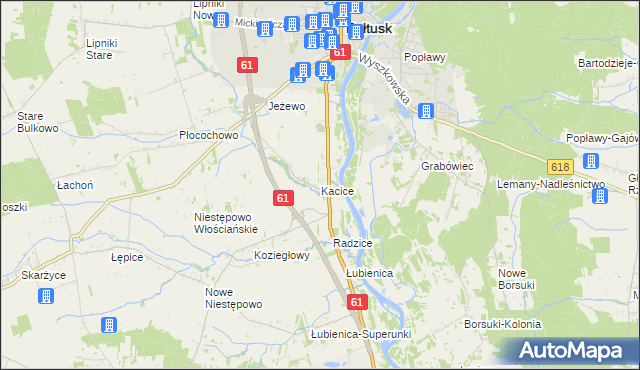 mapa Kacice gmina Pułtusk, Kacice gmina Pułtusk na mapie Targeo