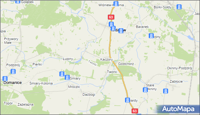 mapa Kaczory gmina Wiśniew, Kaczory gmina Wiśniew na mapie Targeo