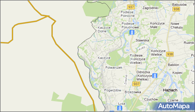 mapa Kaczyce gmina Zebrzydowice, Kaczyce gmina Zebrzydowice na mapie Targeo
