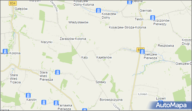 mapa Kajetanów gmina Wysokie, Kajetanów gmina Wysokie na mapie Targeo