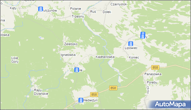 mapa Kajetanówka gmina Biłgoraj, Kajetanówka gmina Biłgoraj na mapie Targeo