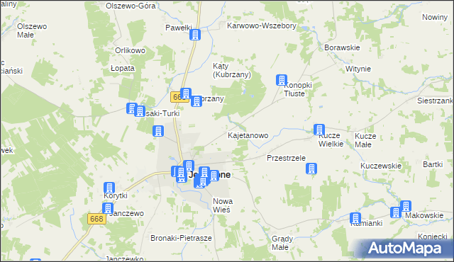 mapa Kajetanowo gmina Jedwabne, Kajetanowo gmina Jedwabne na mapie Targeo