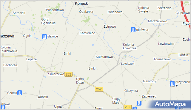 mapa Kajetanowo gmina Koneck, Kajetanowo gmina Koneck na mapie Targeo