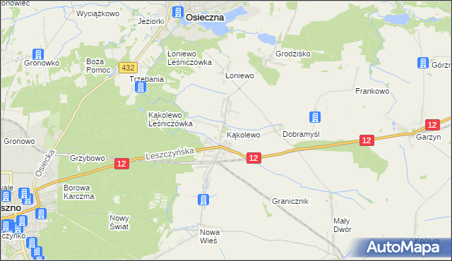 mapa Kąkolewo gmina Osieczna, Kąkolewo gmina Osieczna na mapie Targeo