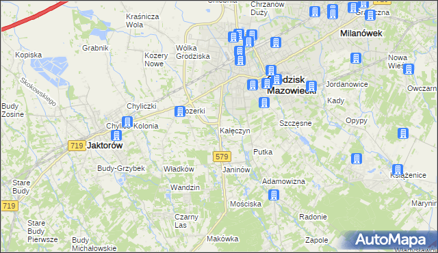 mapa Kałęczyn gmina Grodzisk Mazowiecki, Kałęczyn gmina Grodzisk Mazowiecki na mapie Targeo
