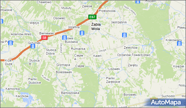 mapa Kaleń gmina Żabia Wola, Kaleń gmina Żabia Wola na mapie Targeo