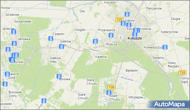 mapa Kaletnik gmina Koluszki, Kaletnik gmina Koluszki na mapie Targeo