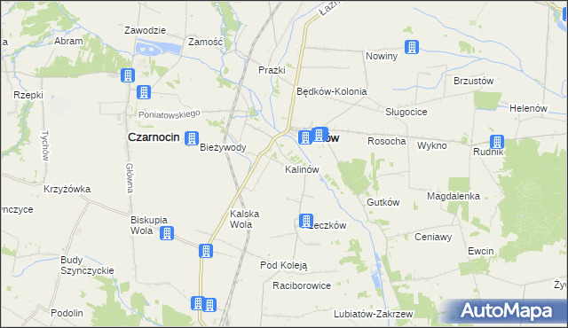 mapa Kalinów gmina Będków, Kalinów gmina Będków na mapie Targeo