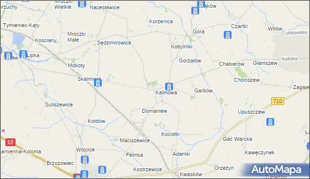 mapa Kalinowa gmina Błaszki, Kalinowa gmina Błaszki na mapie Targeo