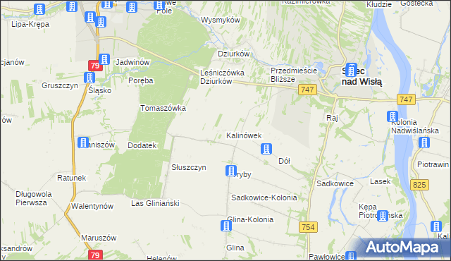 mapa Kalinówek gmina Solec nad Wisłą, Kalinówek gmina Solec nad Wisłą na mapie Targeo