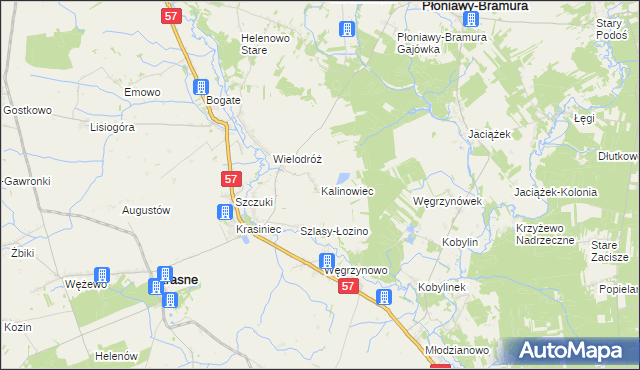 mapa Kalinowiec gmina Płoniawy-Bramura, Kalinowiec gmina Płoniawy-Bramura na mapie Targeo