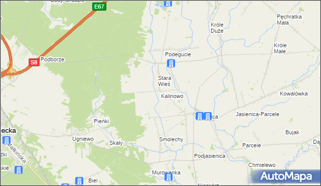 mapa Kalinowo gmina Ostrów Mazowiecka, Kalinowo gmina Ostrów Mazowiecka na mapie Targeo