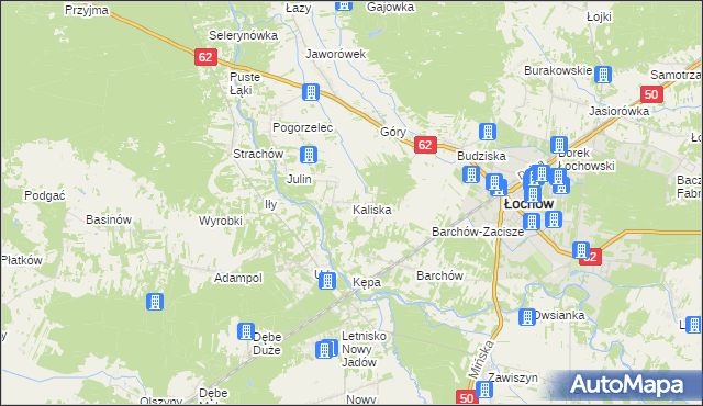 mapa Kaliska gmina Łochów, Kaliska gmina Łochów na mapie Targeo