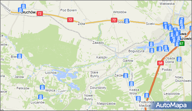 mapa Kaliszki gmina Rawa Mazowiecka, Kaliszki gmina Rawa Mazowiecka na mapie Targeo